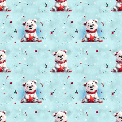 „Baumwollstoff mit Eisbaer und Zuckerstangen – Meterware fuer kreative Nähideen“