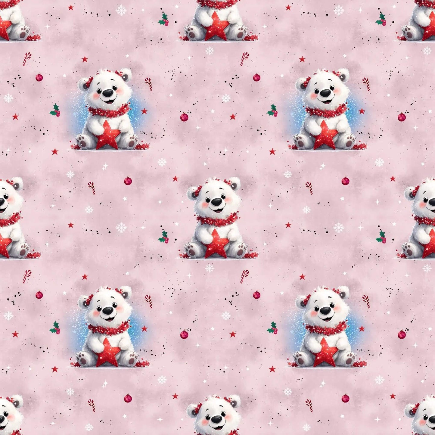 „Baumwollstoff mit Eisbaer und Weihnachtsdeko – Meterware fuer kreative Nähideen“