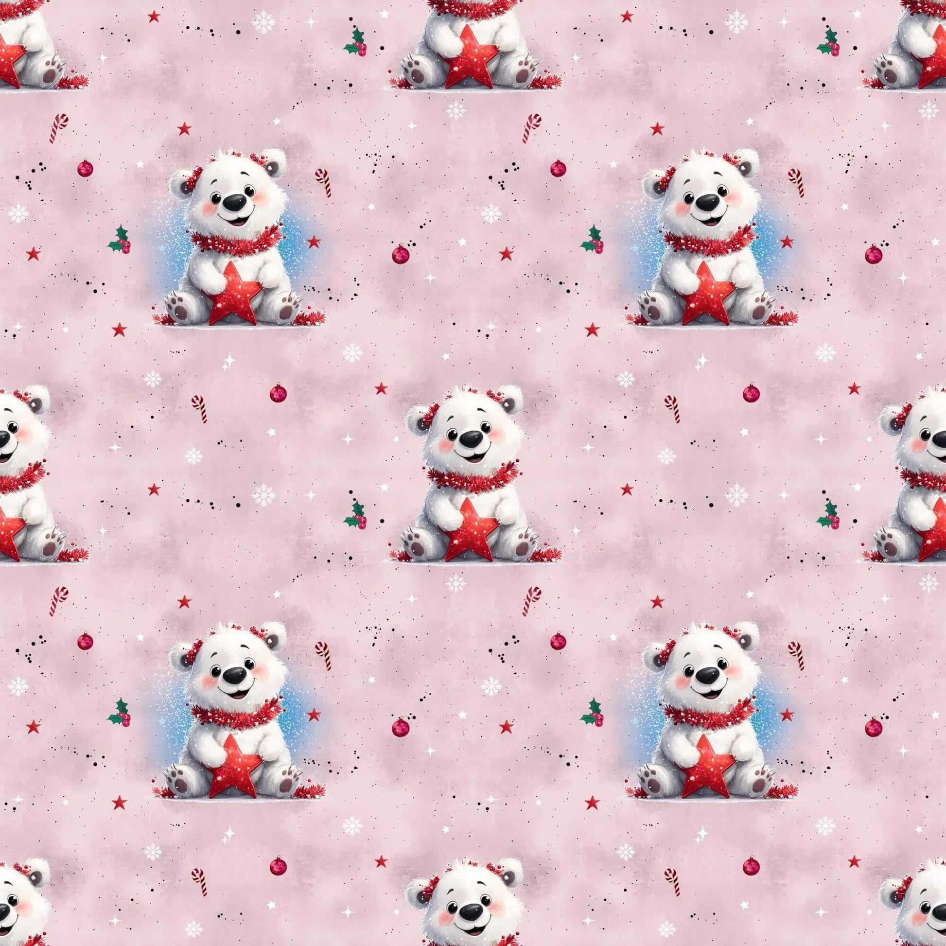 „Baumwollstoff mit Eisbaer und Weihnachtsdeko – Meterware fuer kreative Nähideen“