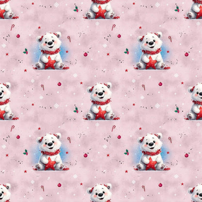 „Baumwollstoff mit Eisbaer und Weihnachtsdeko – Meterware fuer kreative Nähideen“