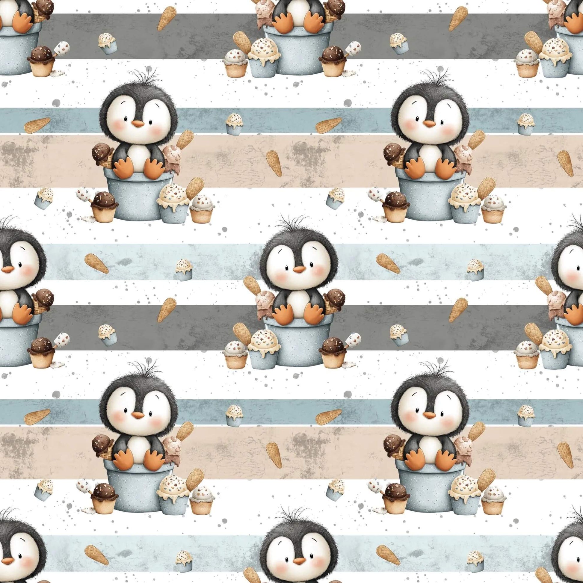 „Baumwollstoff mit Pinguin und Eis – Meterware fuer kreative Nähideen“