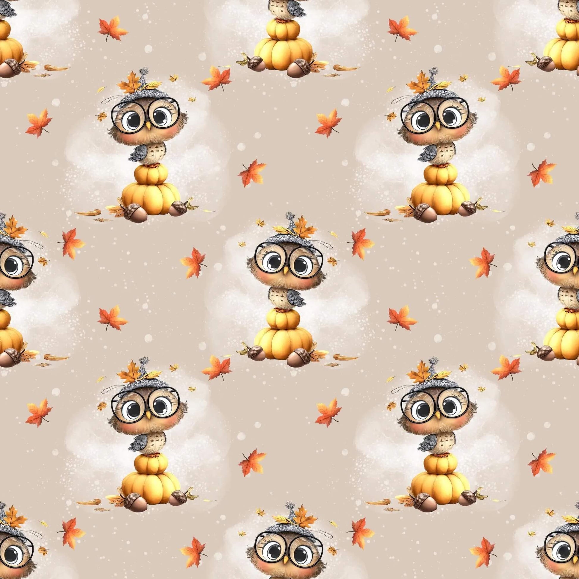 „Baumwollstoff mit Eule auf Kürbis – Meterware für kreative Nähideen“