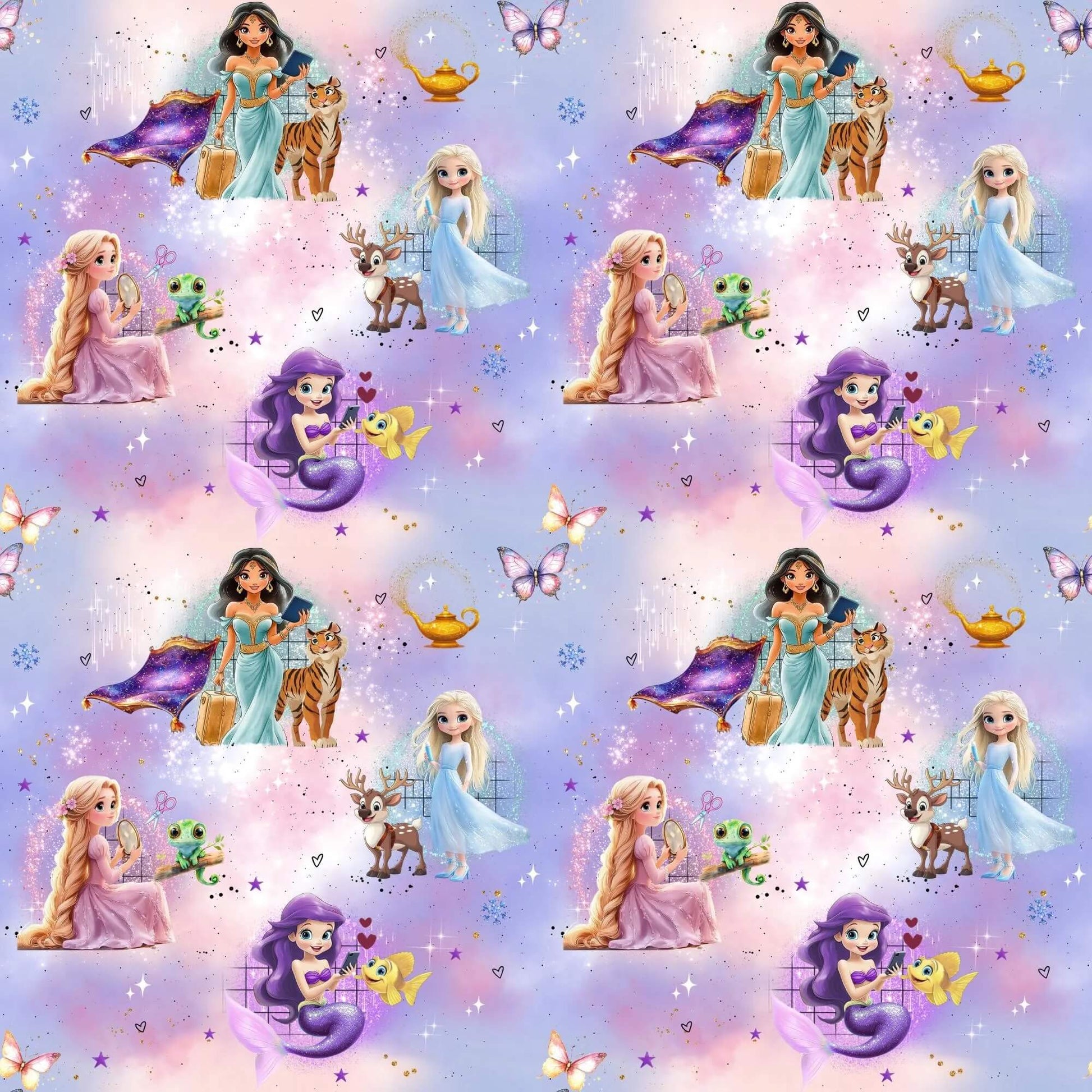 „Baumwollstoff mit Prinzessinnen und Sternen – Meterware fuer kreative Nähideen“