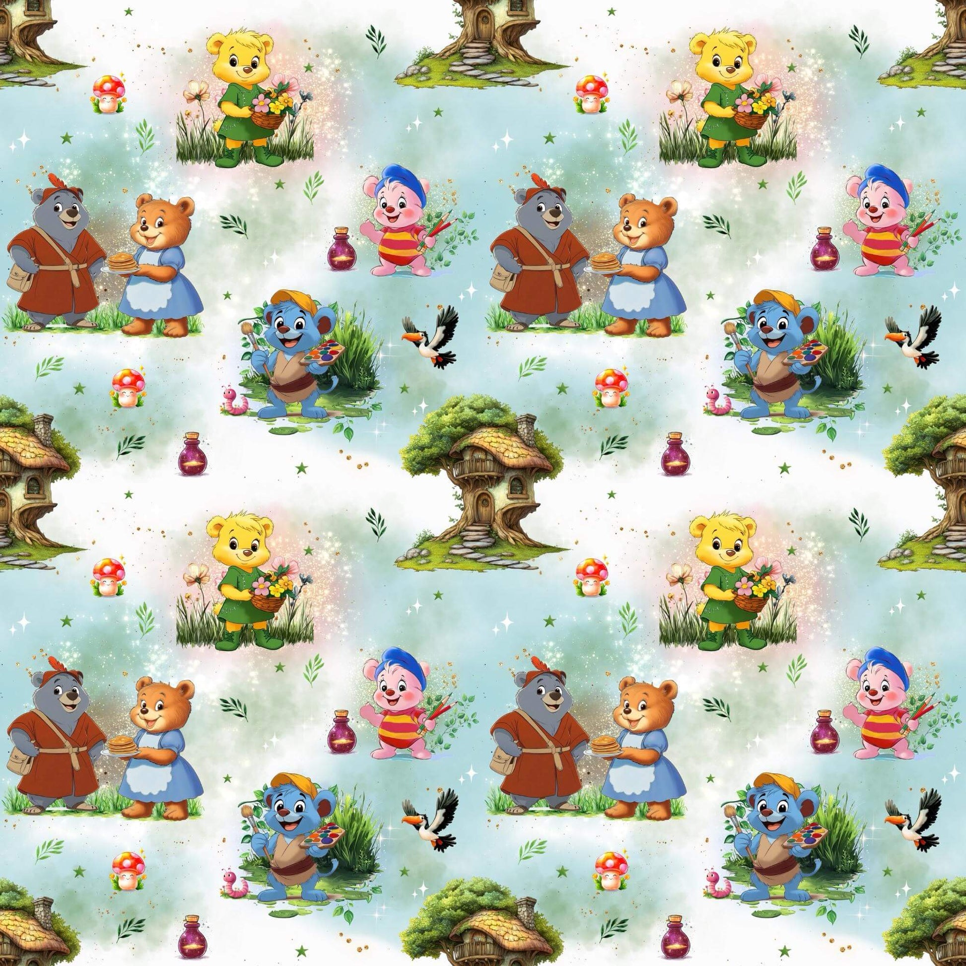 „Baumwollstoff mit Abenteuerdesign – Meterware für kreative Nähideen“