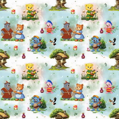 „Baumwollstoff mit Abenteuerdesign – Meterware für kreative Nähideen“