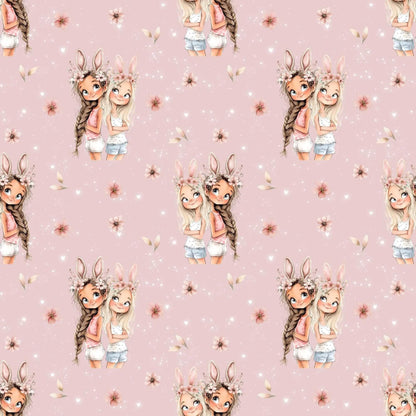 „Baumwollstoff mit Mädchenmotiv – Meterware für kreative Nähideen“