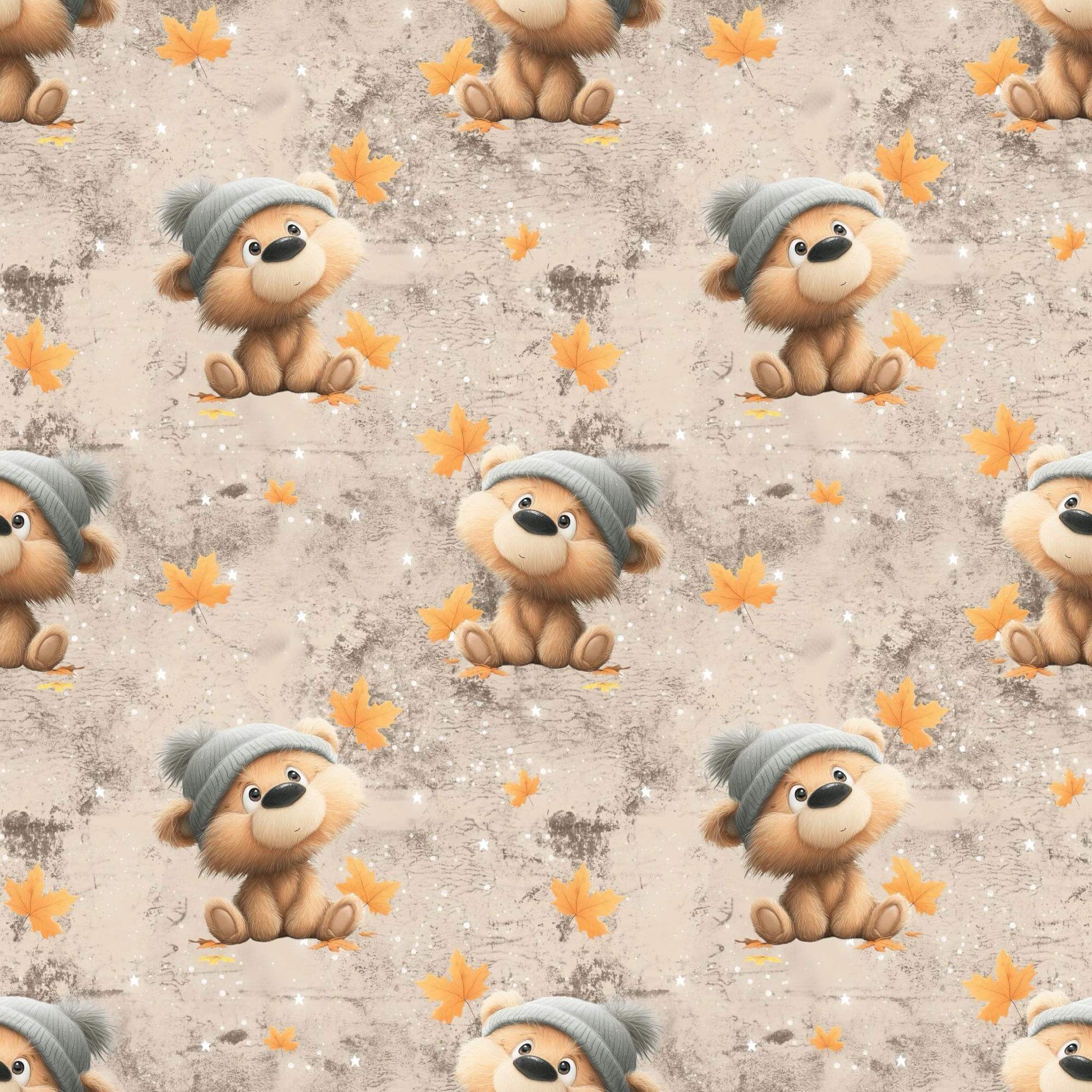 „Baumwollstoff mit Bär und Blättern – Meterware fuer kreative Nähideen“