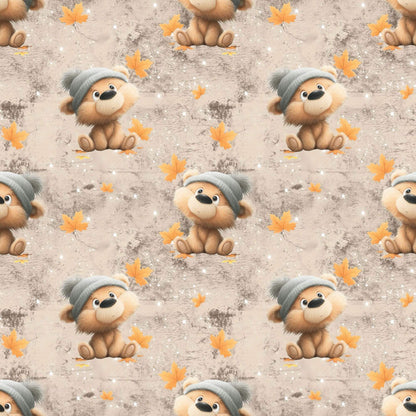 „Baumwollstoff mit Bär und Blättern – Meterware fuer kreative Nähideen“
