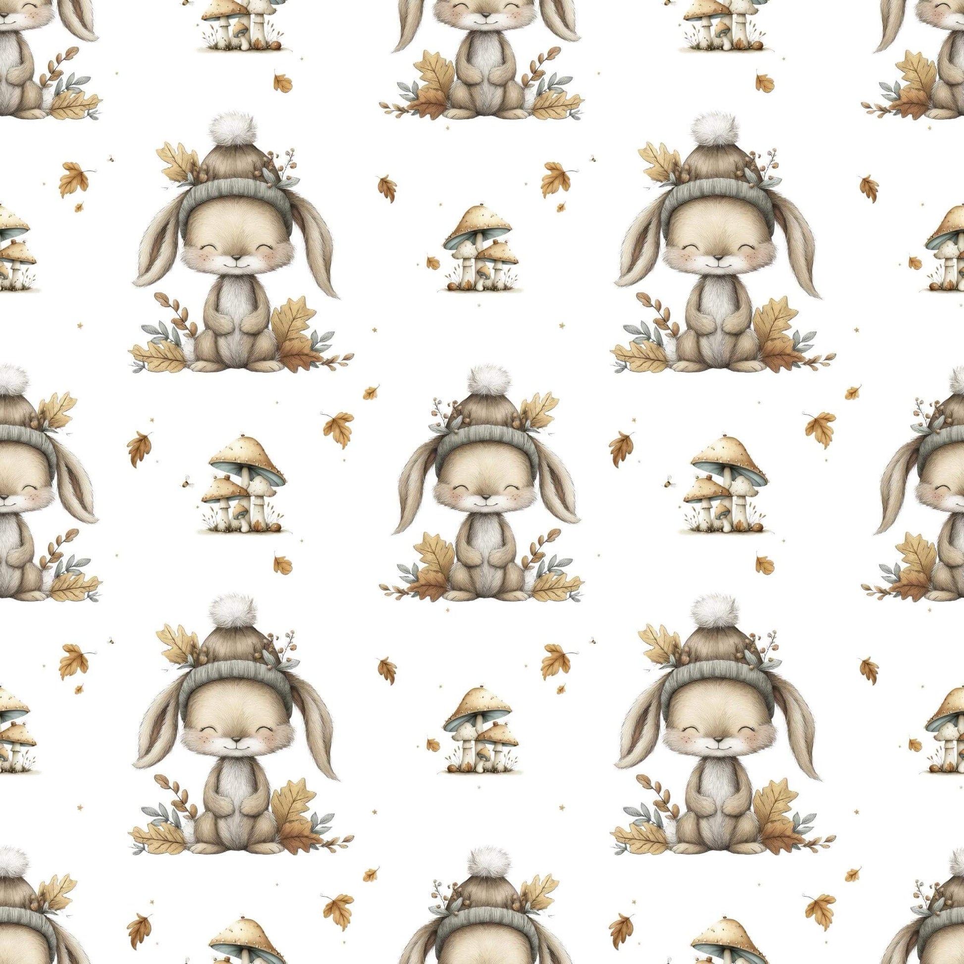 „Baumwollstoff mit Hase und Blaettern – Meterware fuer kreative Nähideen“