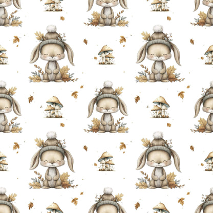 „Baumwollstoff mit Hase und Blaettern – Meterware fuer kreative Nähideen“