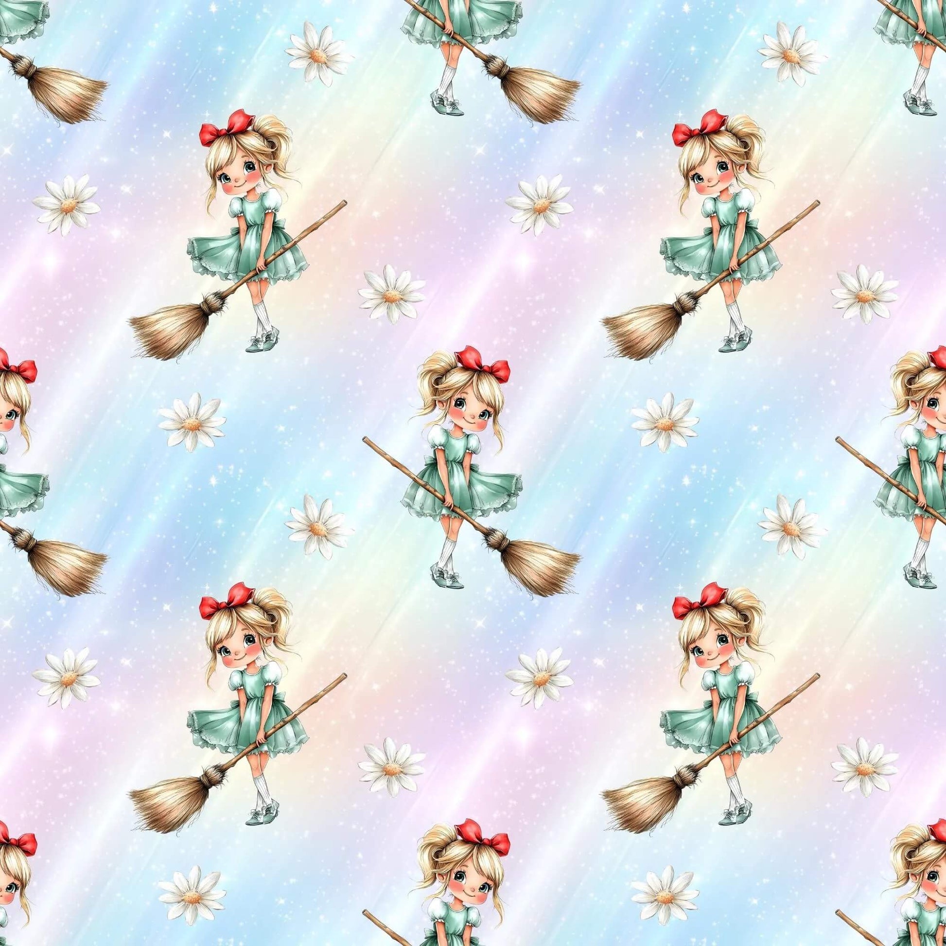 „Baumwollstoff mit Hexe und Zauberwelt – Meterware fuer kreative Nähideen“