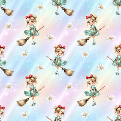 „Baumwollstoff mit Hexe und Zauberwelt – Meterware fuer kreative Nähideen“