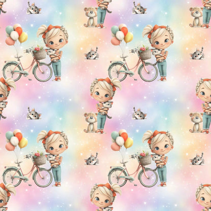 „Baumwollstoff mit Maedchenfigur – Meterware fuer kreative Nähideen“