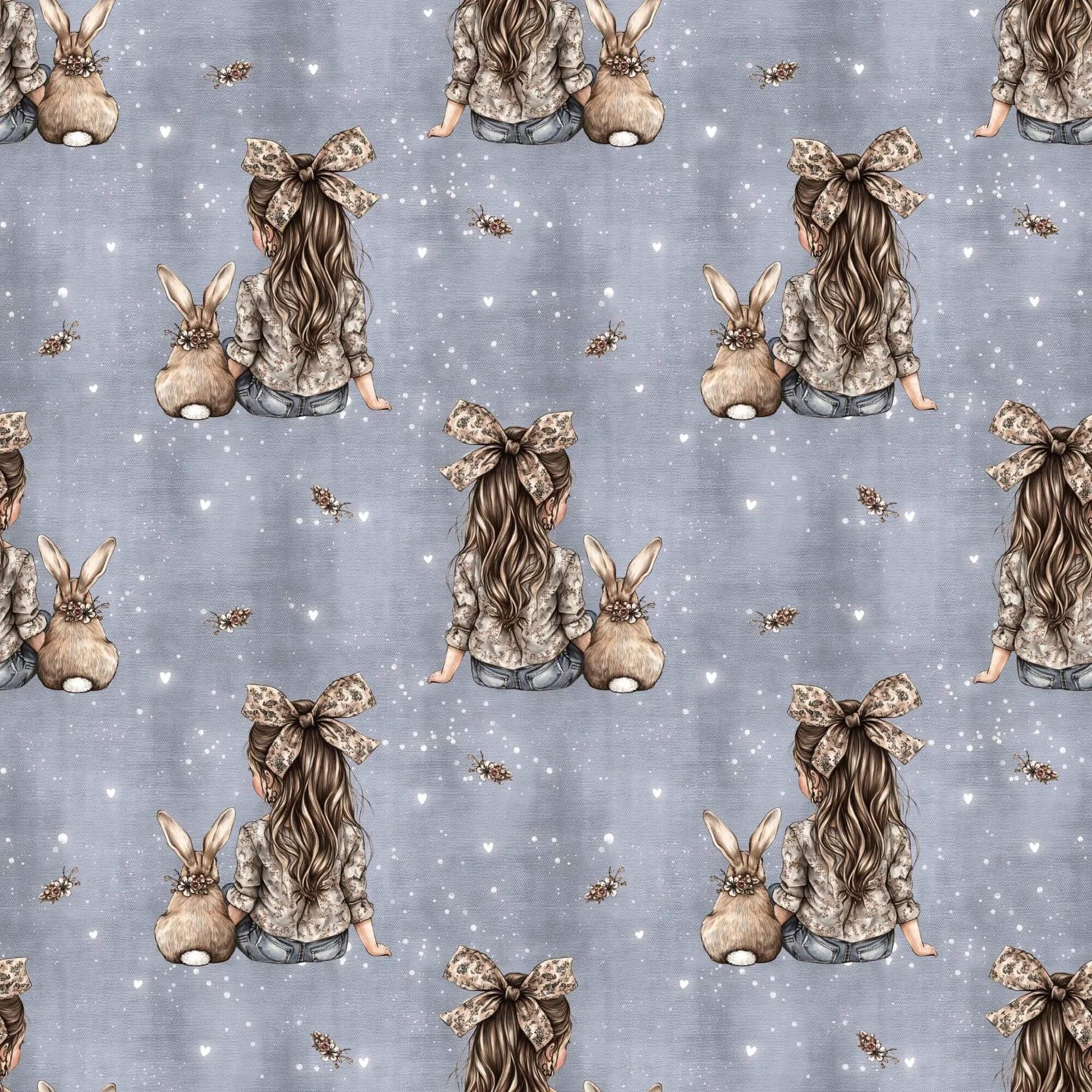 „Baumwollstoff mit Maedchen und Haeschen – Meterware fuer kreative Nähideen“