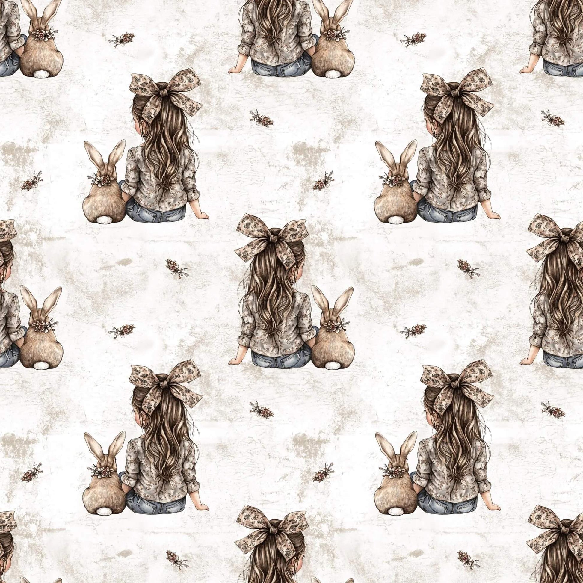 „Baumwollstoff mit Maedchen und Haeschen – Meterware fuer kreative Nähideen“