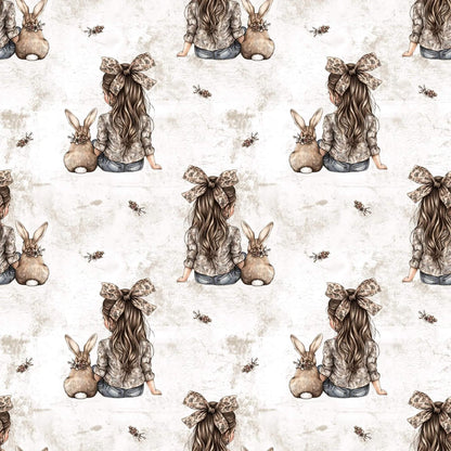 „Baumwollstoff mit Maedchen und Haeschen – Meterware fuer kreative Nähideen“