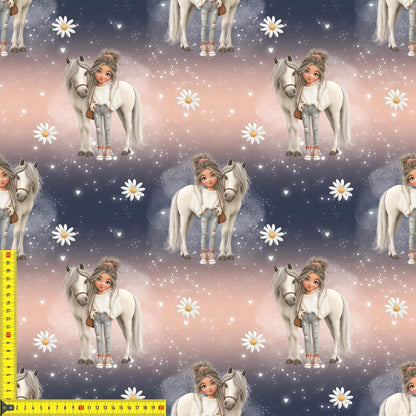 „Baumwollstoff mit Maedchenfigur – Meterware fuer kreative Nähideen“