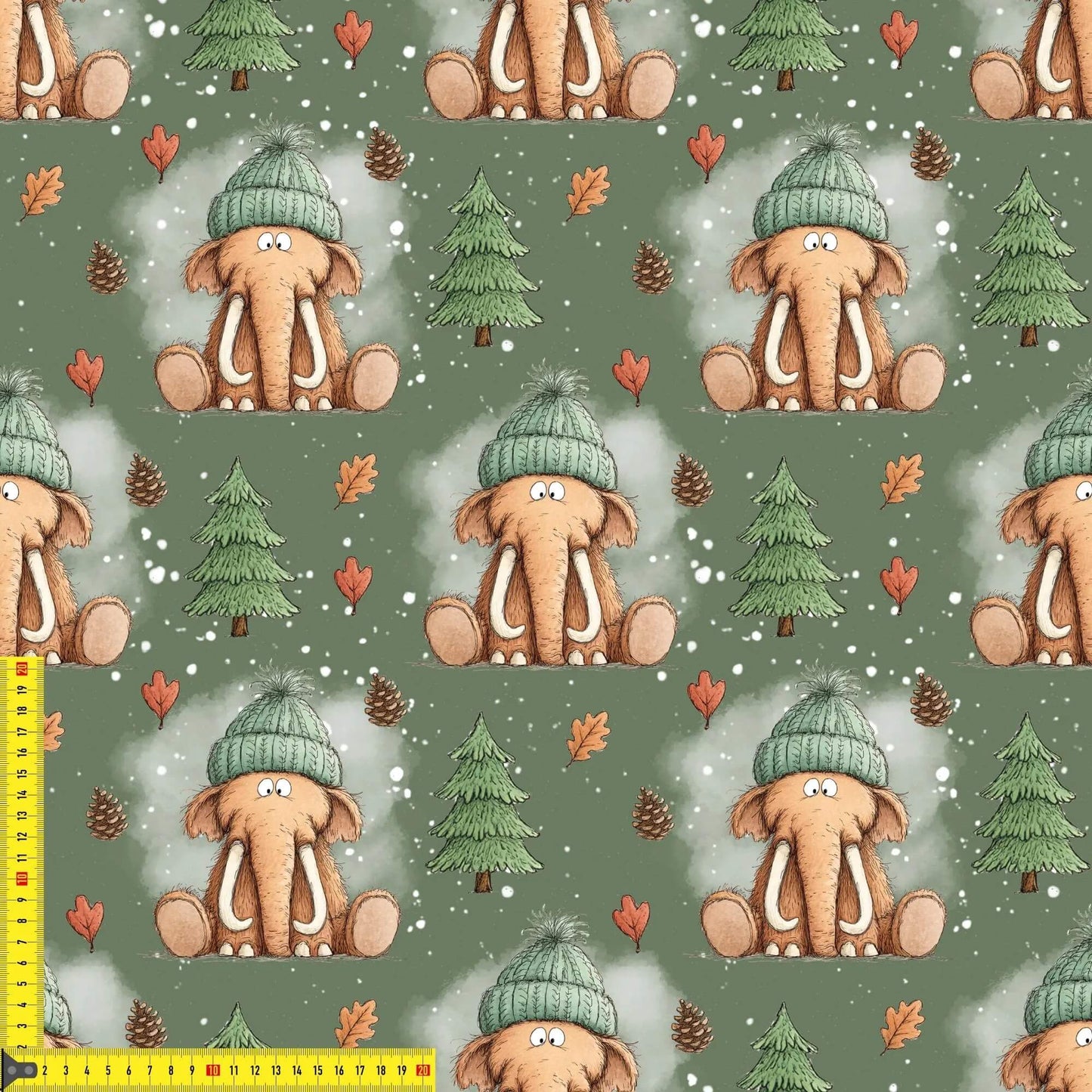 „Baumwollstoff mit Mammut und Zapfen – Meterware fuer kreative Nähideen“