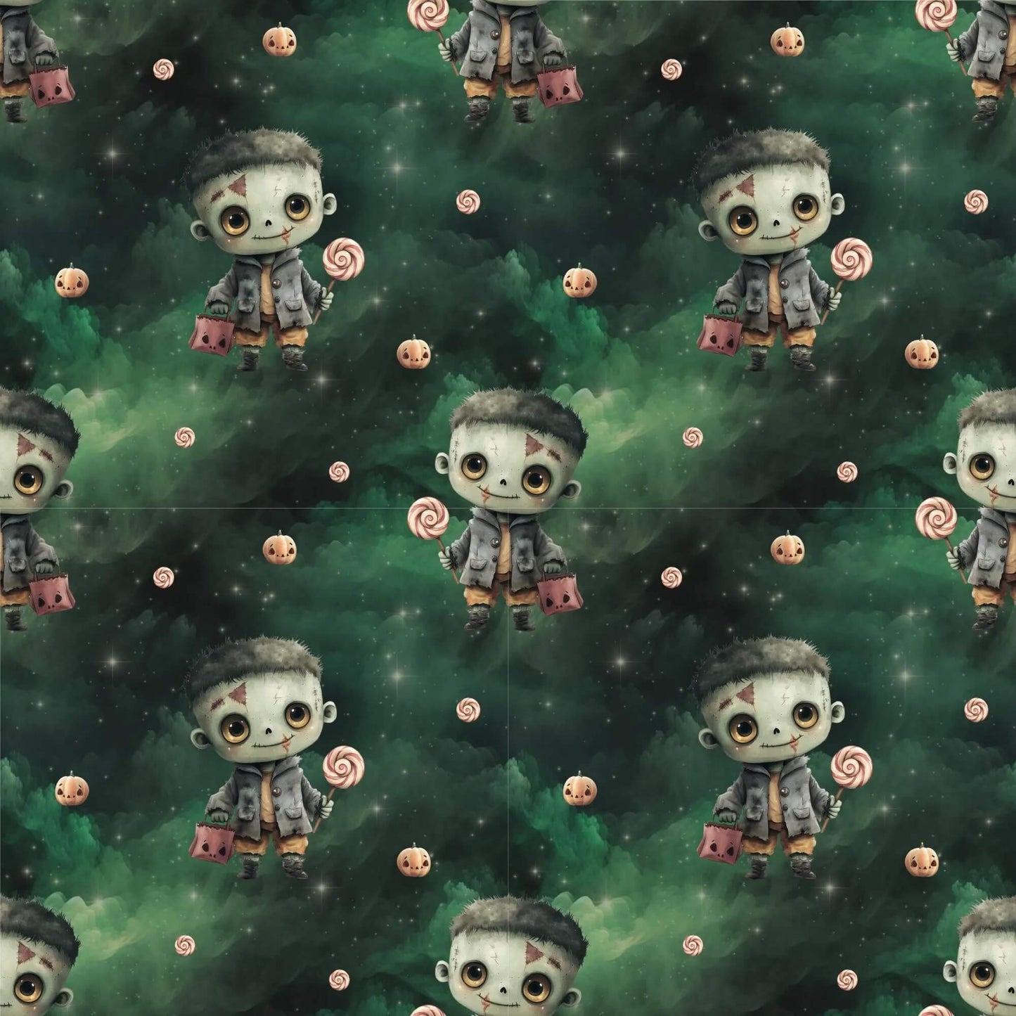 „Baumwollstoff mit Monster & Süßigkeiten – Meterware für kreative Nähideen“