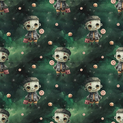 „Baumwollstoff mit Monster & Süßigkeiten – Meterware für kreative Nähideen“