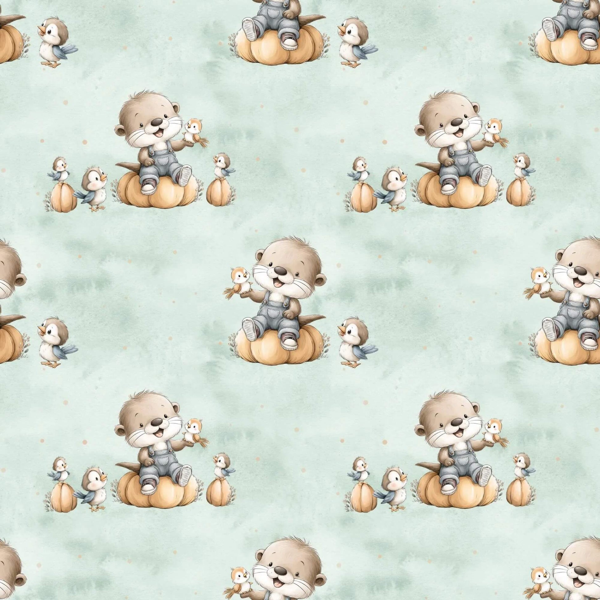 „Baumwollstoff mit Otter auf Kuerbis – Meterware fuer kreative Nähideen“