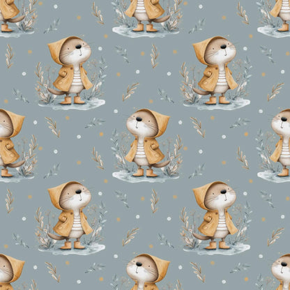 „Baumwollstoff mit Otter im Regen – Meterware für kreative Nähideen“