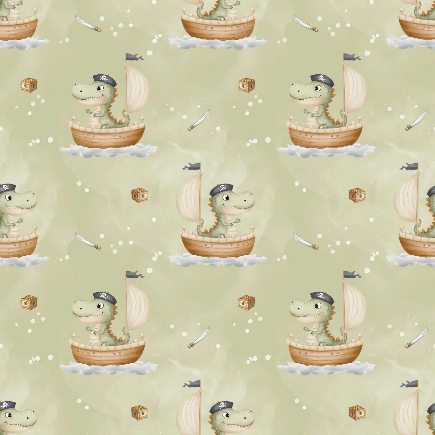 „Baumwollstoff mit Pirat Dino – Meterware fuer kreative Nähideen“