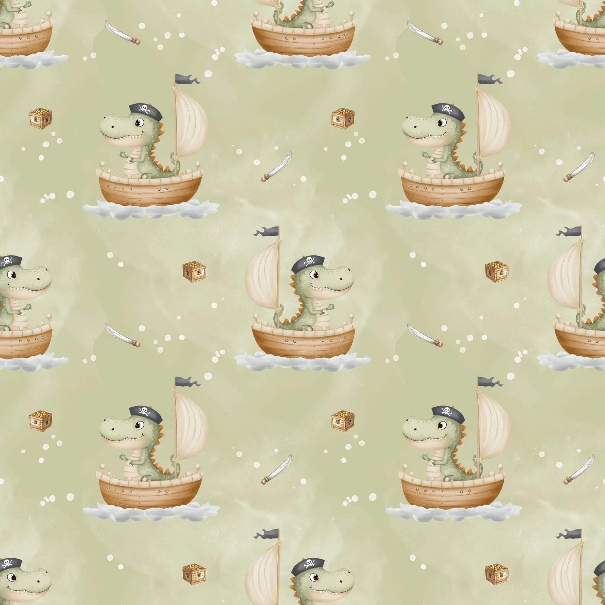 „Baumwollstoff mit Pirat Dino – Meterware fuer kreative Nähideen“