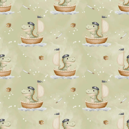 „Baumwollstoff mit Pirat Dino – Meterware fuer kreative Nähideen“