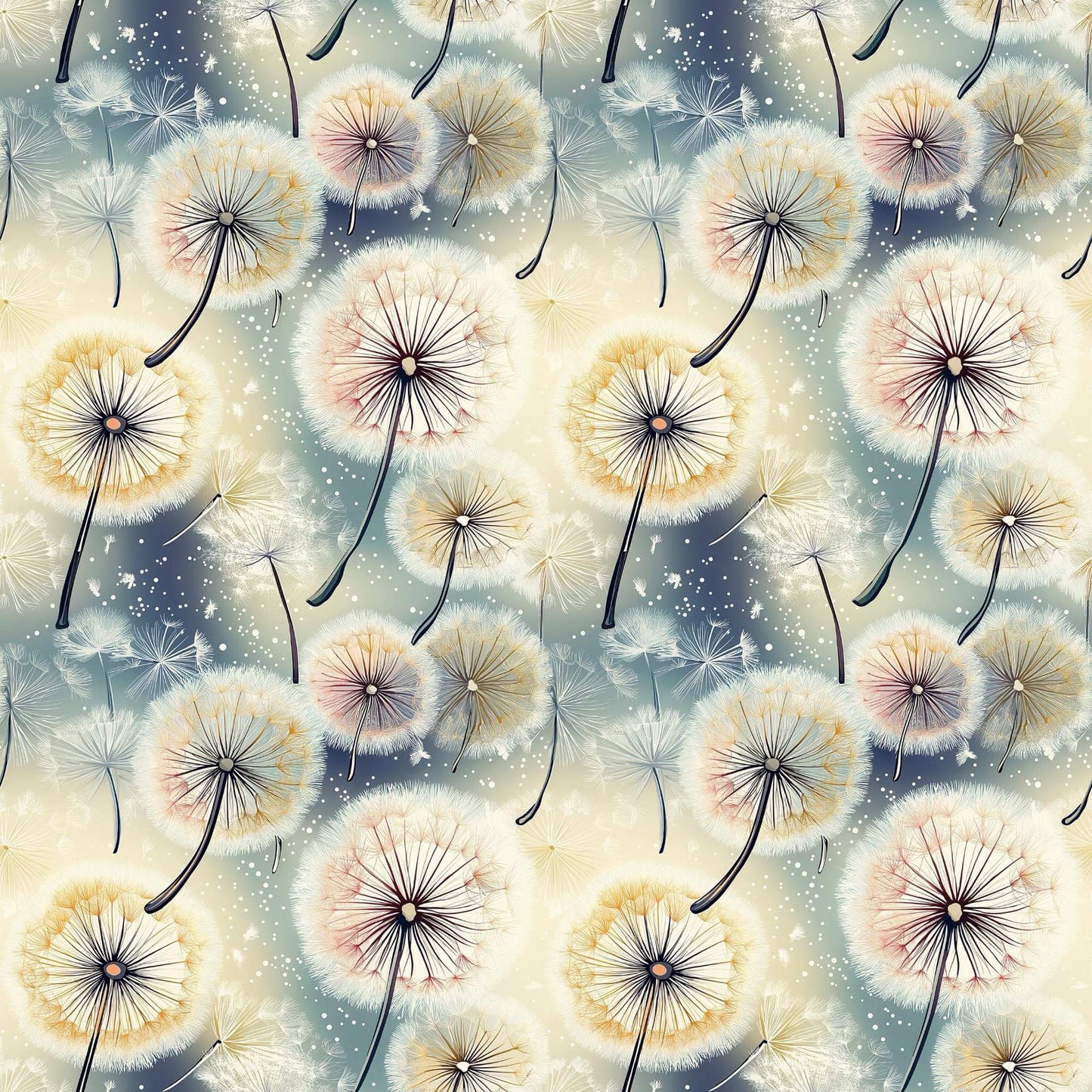 „Baumwollstoff mit Pusteblumen und Wind – Meterware fuer kreative Nähideen“