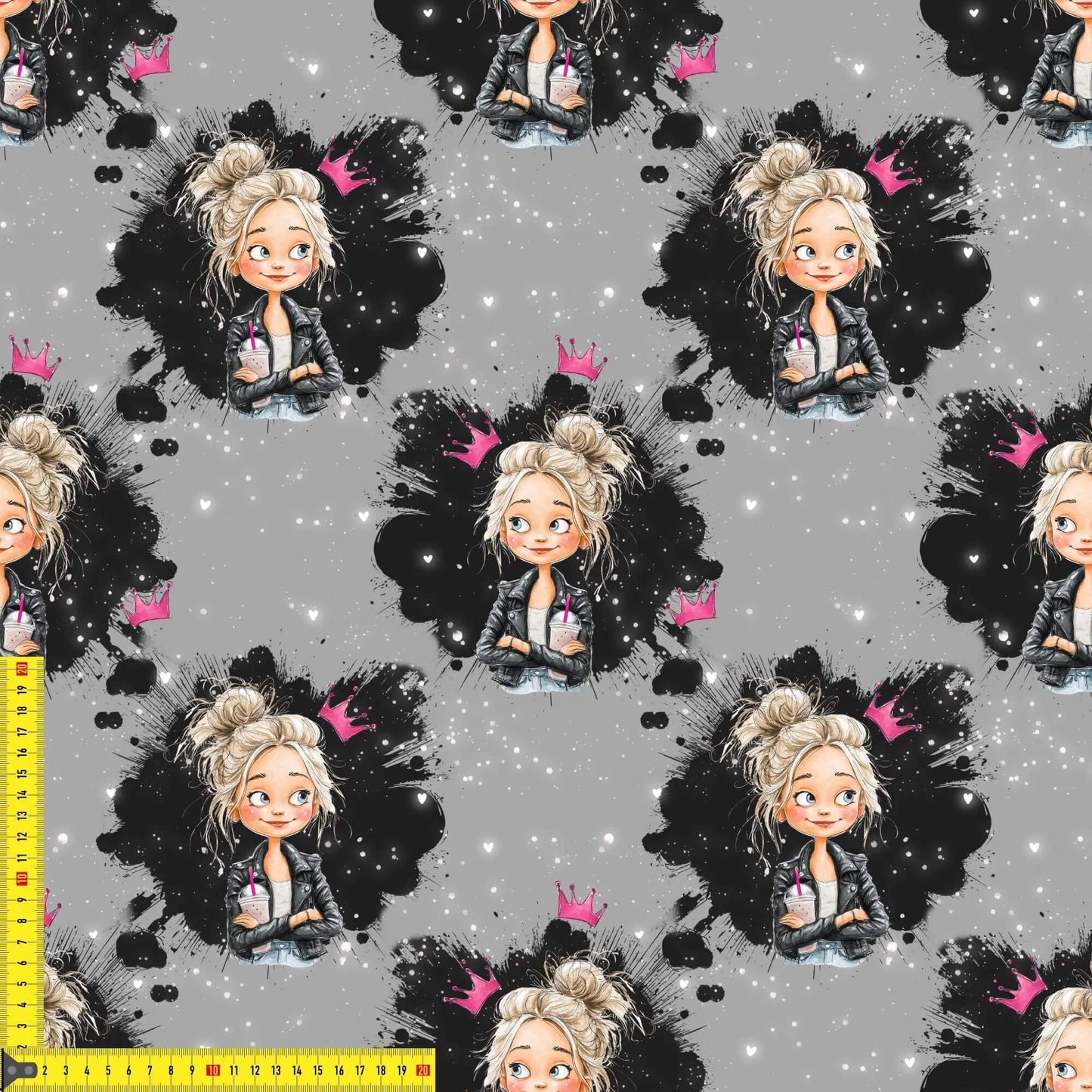 „Baumwollstoff mit Maedchenfigur – Meterware fuer kreative Nähideen“