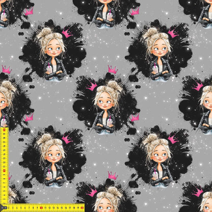 „Baumwollstoff mit Maedchenfigur – Meterware fuer kreative Nähideen“