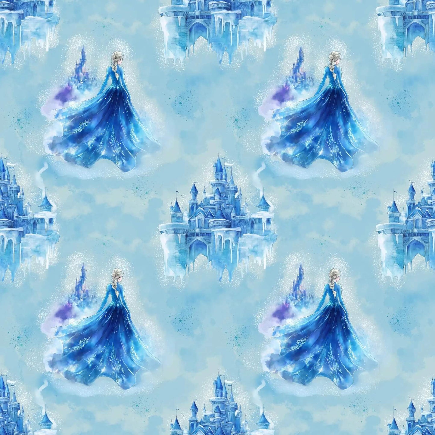 „Baumwollstoff mit Schneemaedchen und Palast – Meterware fuer kreative Nähideen“