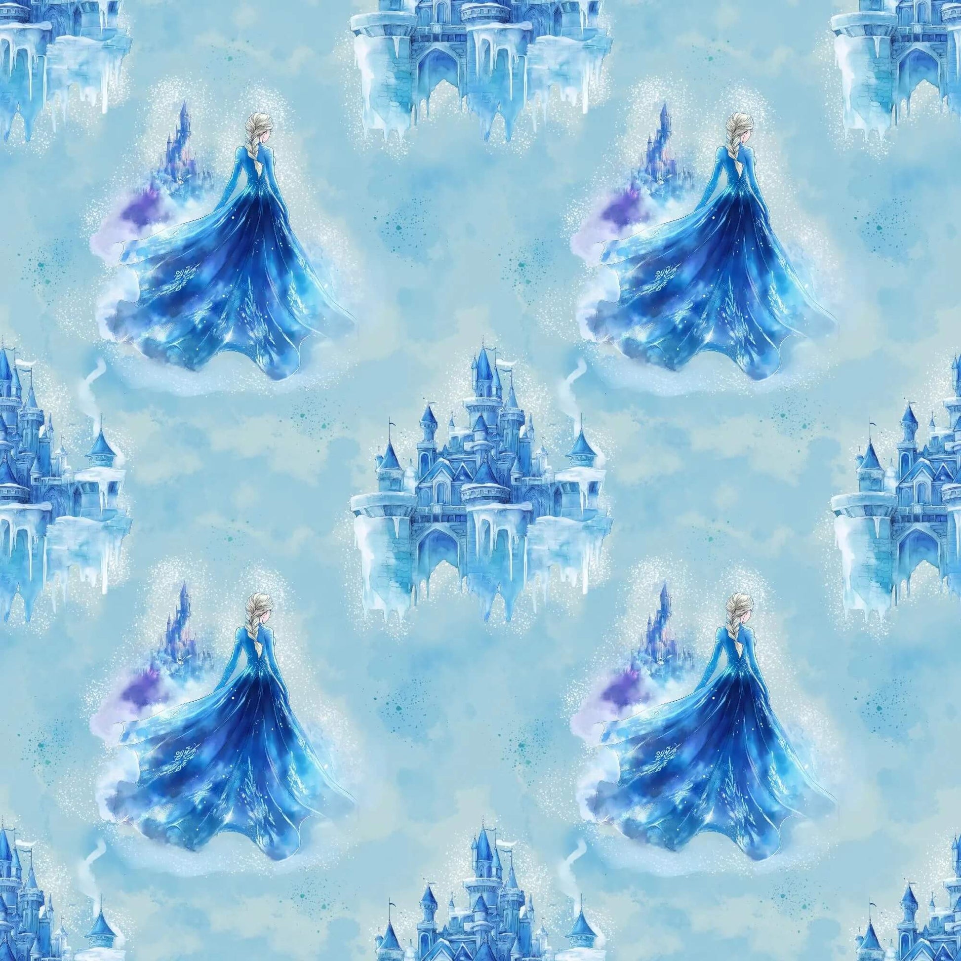 „Baumwollstoff mit Schneemaedchen und Palast – Meterware fuer kreative Nähideen“