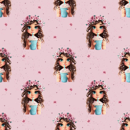 „Baumwollstoff mit Mädchenfigur – Meterware für kreative Nähideen“