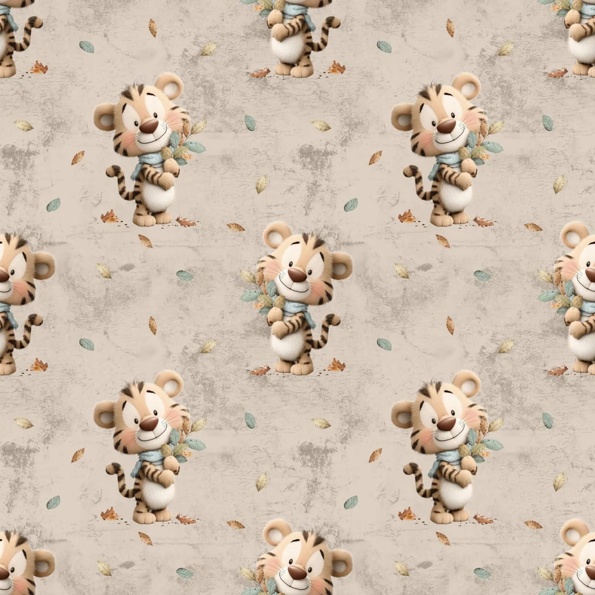 „Baumwollstoff mit Tiger und Blattern – Meterware fuer kreative Nähideen“