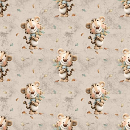 „Baumwollstoff mit Tiger und Blattern – Meterware fuer kreative Nähideen“