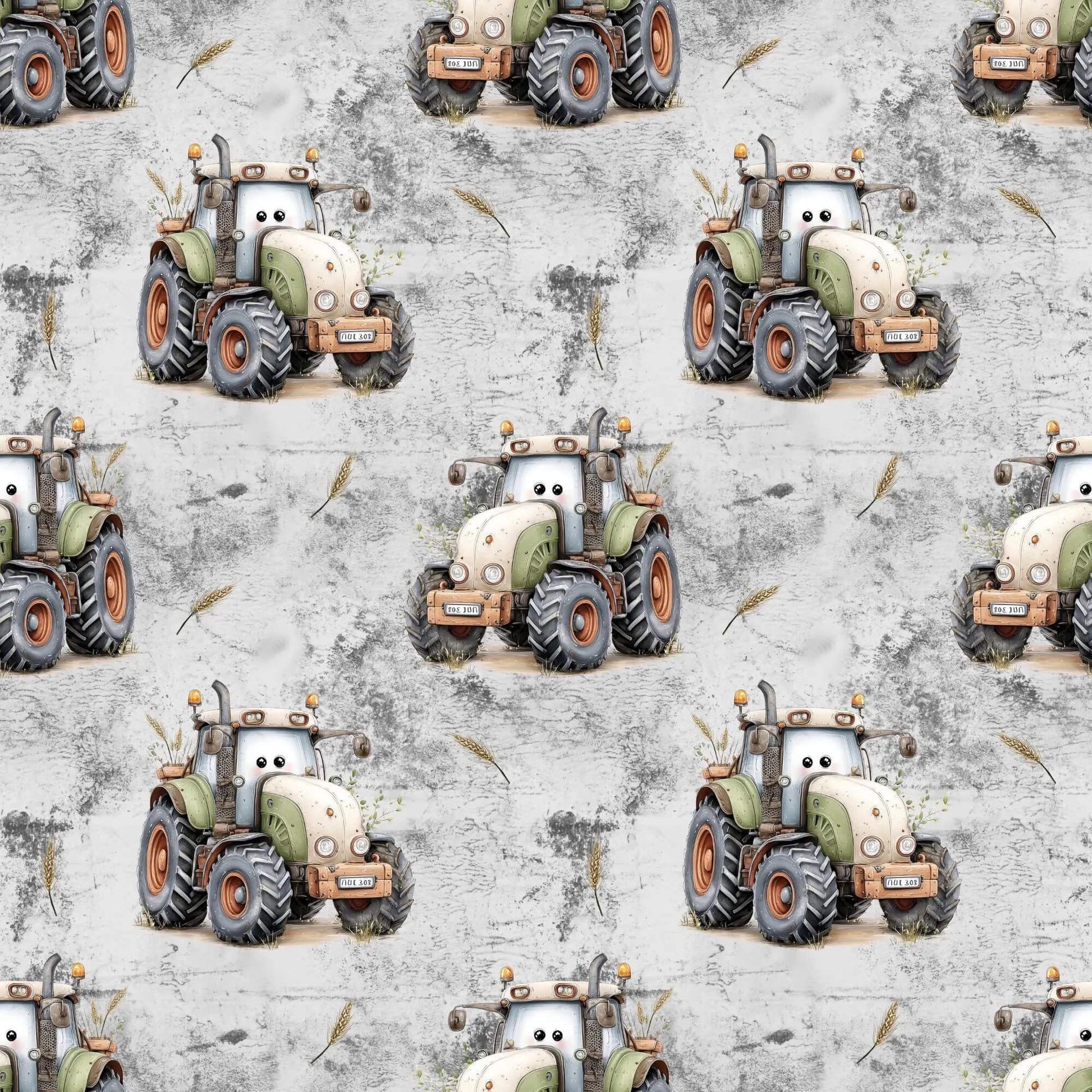 „Baumwollstoff mit Traktorfigur – Meterware fuer kreative Nähideen“