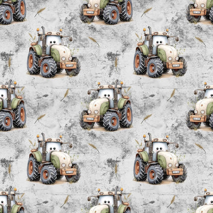 „Baumwollstoff mit Traktorfigur – Meterware fuer kreative Nähideen“