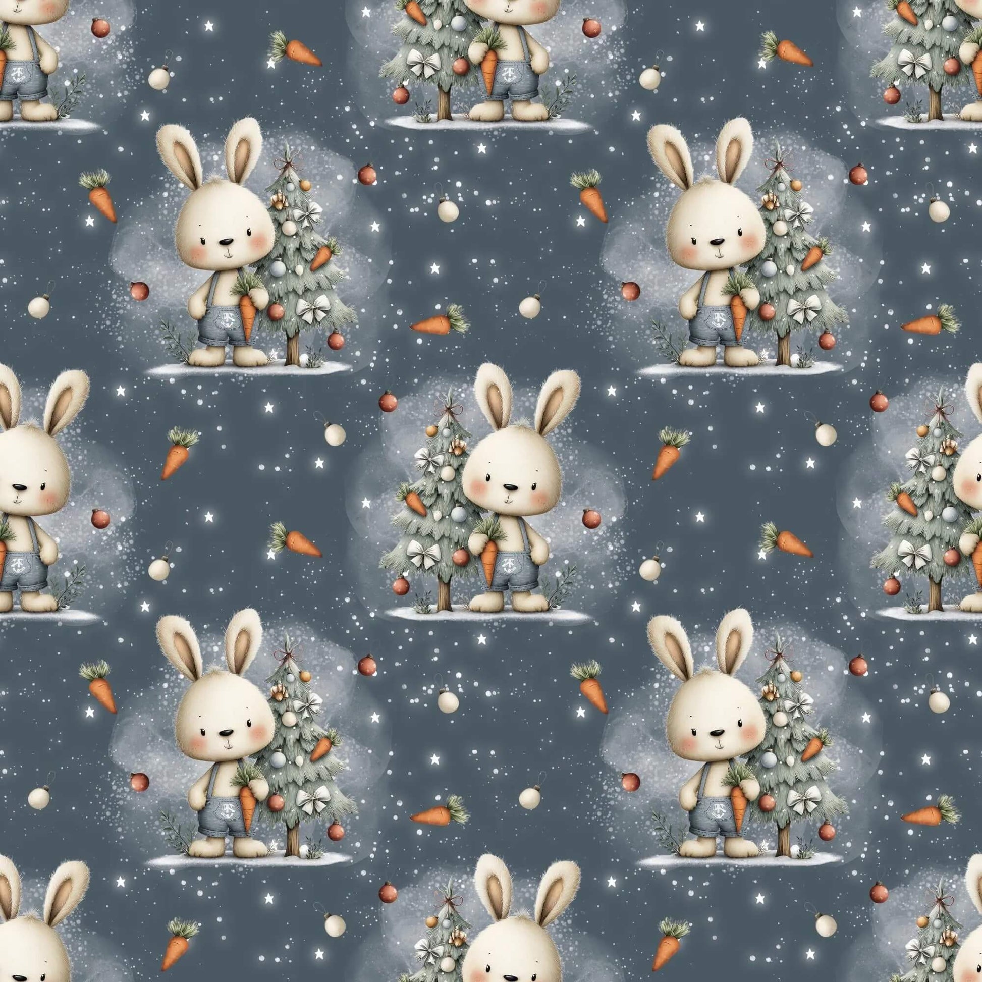 „Baumwollstoff mit Hase und Winterbaum – Meterware fuer kreative Nähideen“