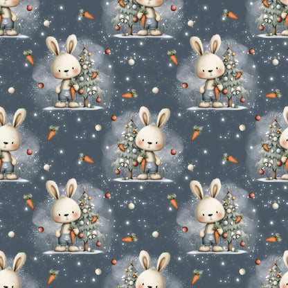 „Baumwollstoff mit Hase und Winterbaum – Meterware fuer kreative Nähideen“