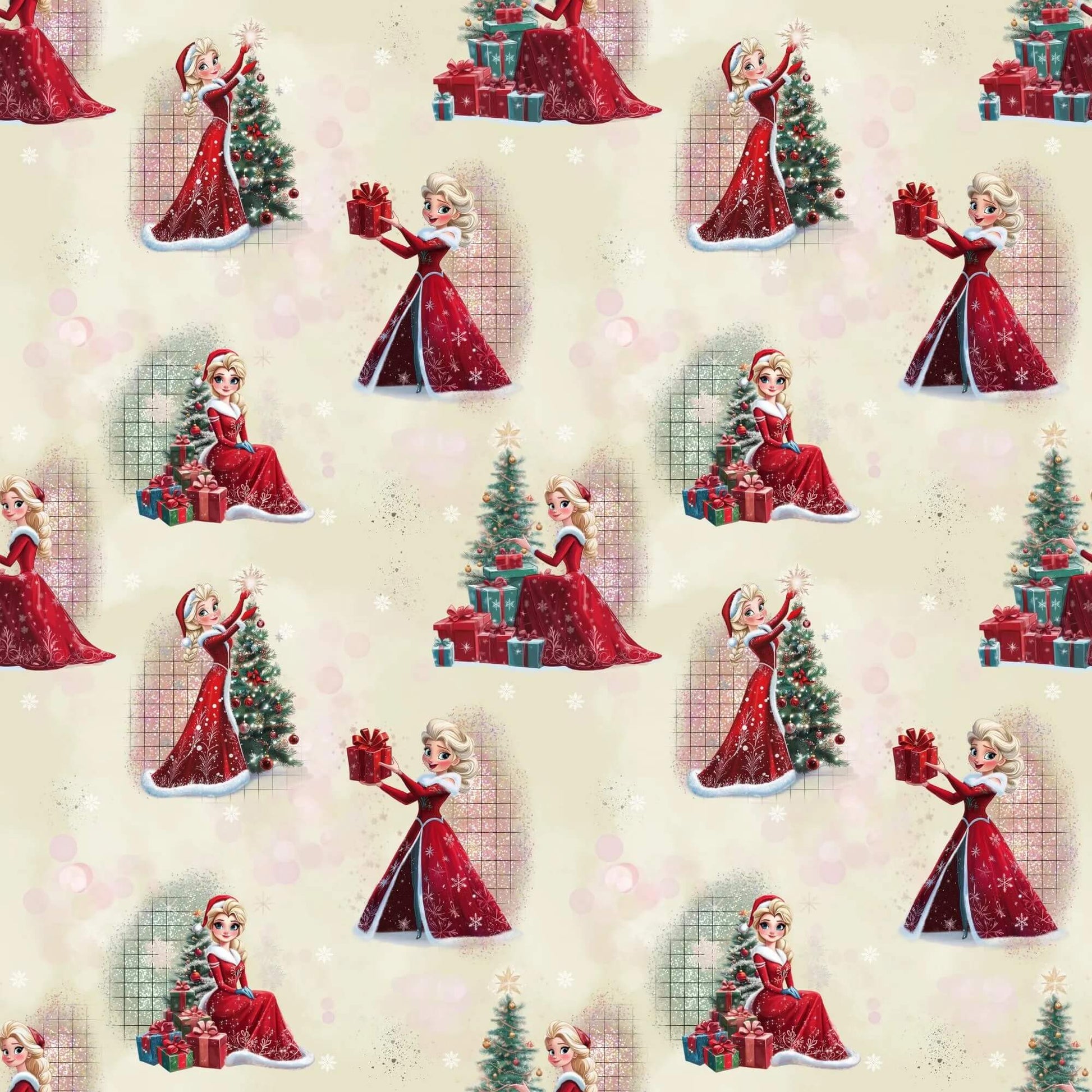 „Baumwollstoff mit Maedchen und Weihnachtsbaum – Meterware fuer kreative Nähideen“