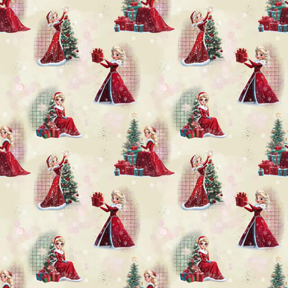 „Baumwollstoff mit Maedchen und Weihnachtsbaum – Meterware fuer kreative Nähideen“