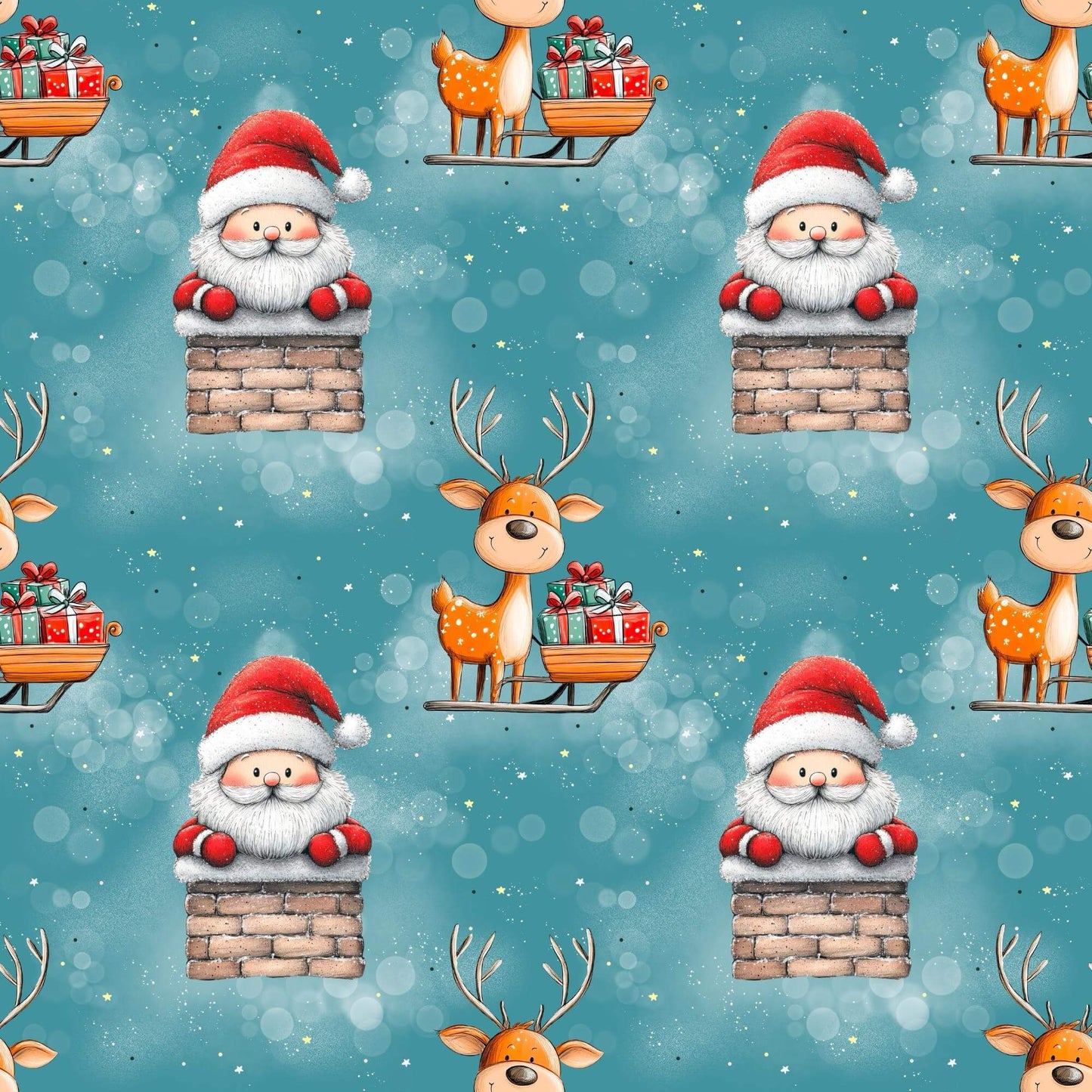 „Baumwollstoff mit Santa und Sternen – Meterware fuer kreative Nähideen“