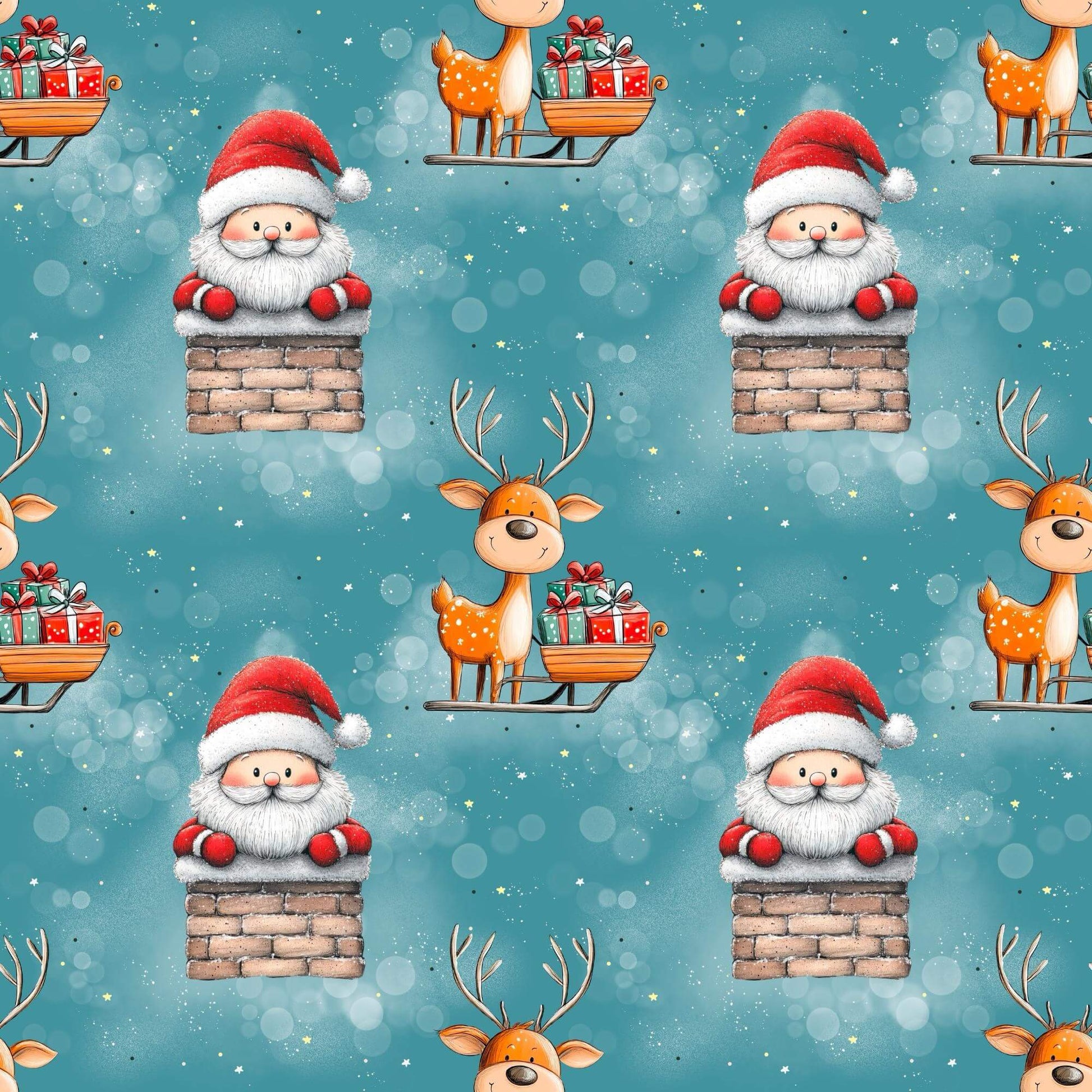 „Baumwollstoff mit Santa und Sternen – Meterware fuer kreative Nähideen“