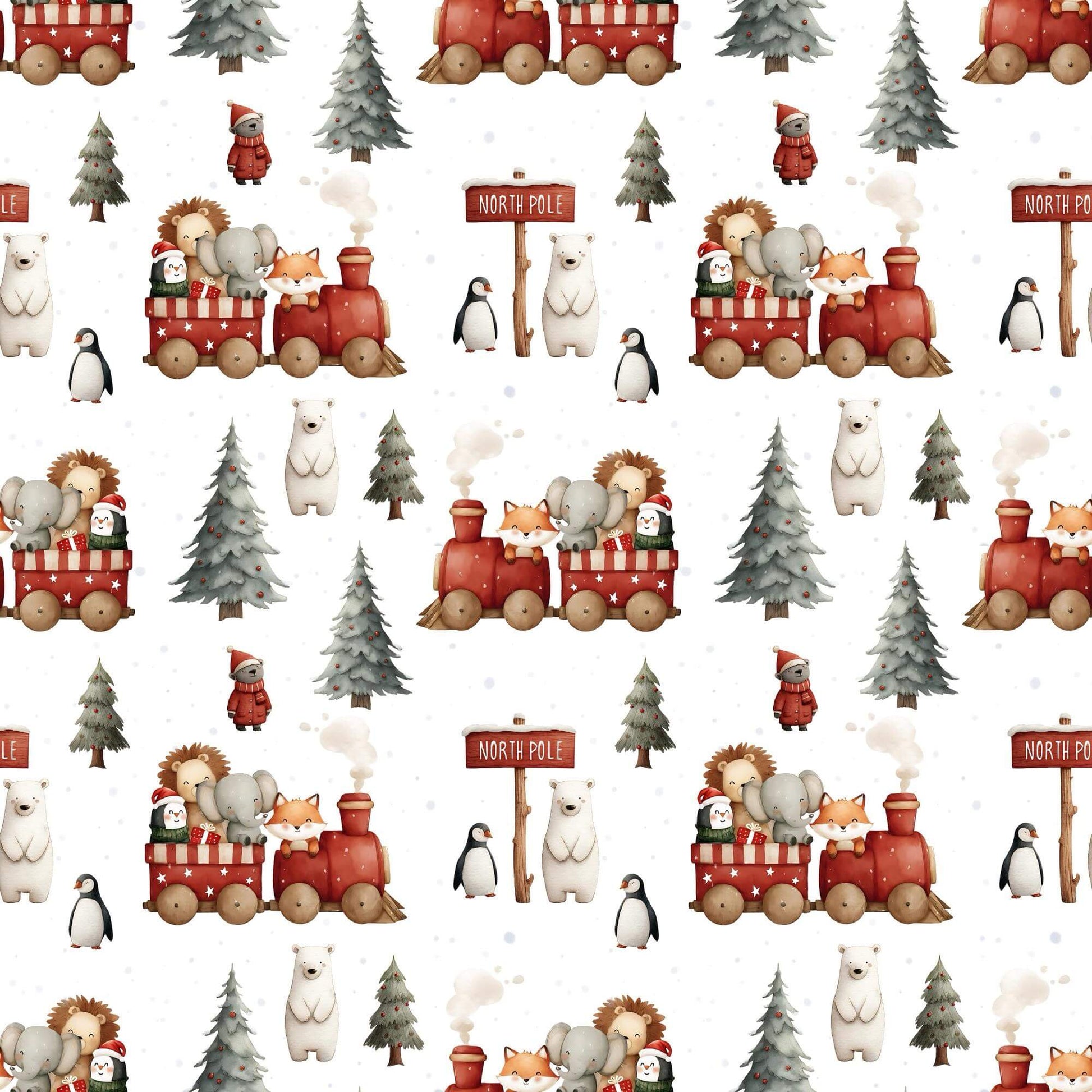 „Baumwollstoff mit Zug und Tannen – Meterware fuer kreative Nähideen“