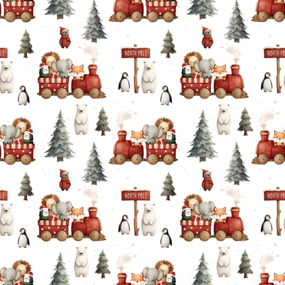 „Baumwollstoff mit Zug und Tannen – Meterware fuer kreative Nähideen“