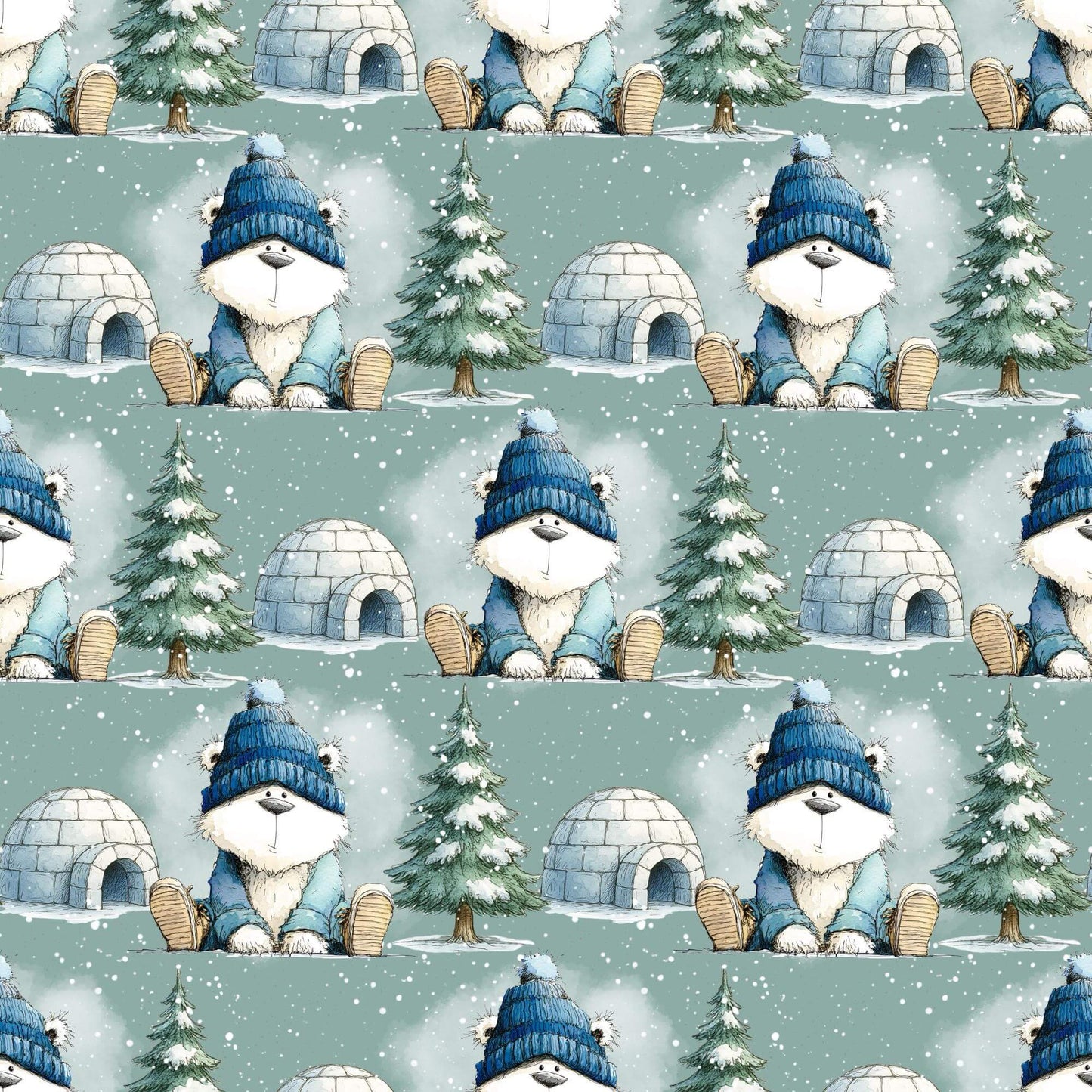 „Baumwollstoff mit Eisbär im Schnee – Meterware fuer kreative Nähideen“