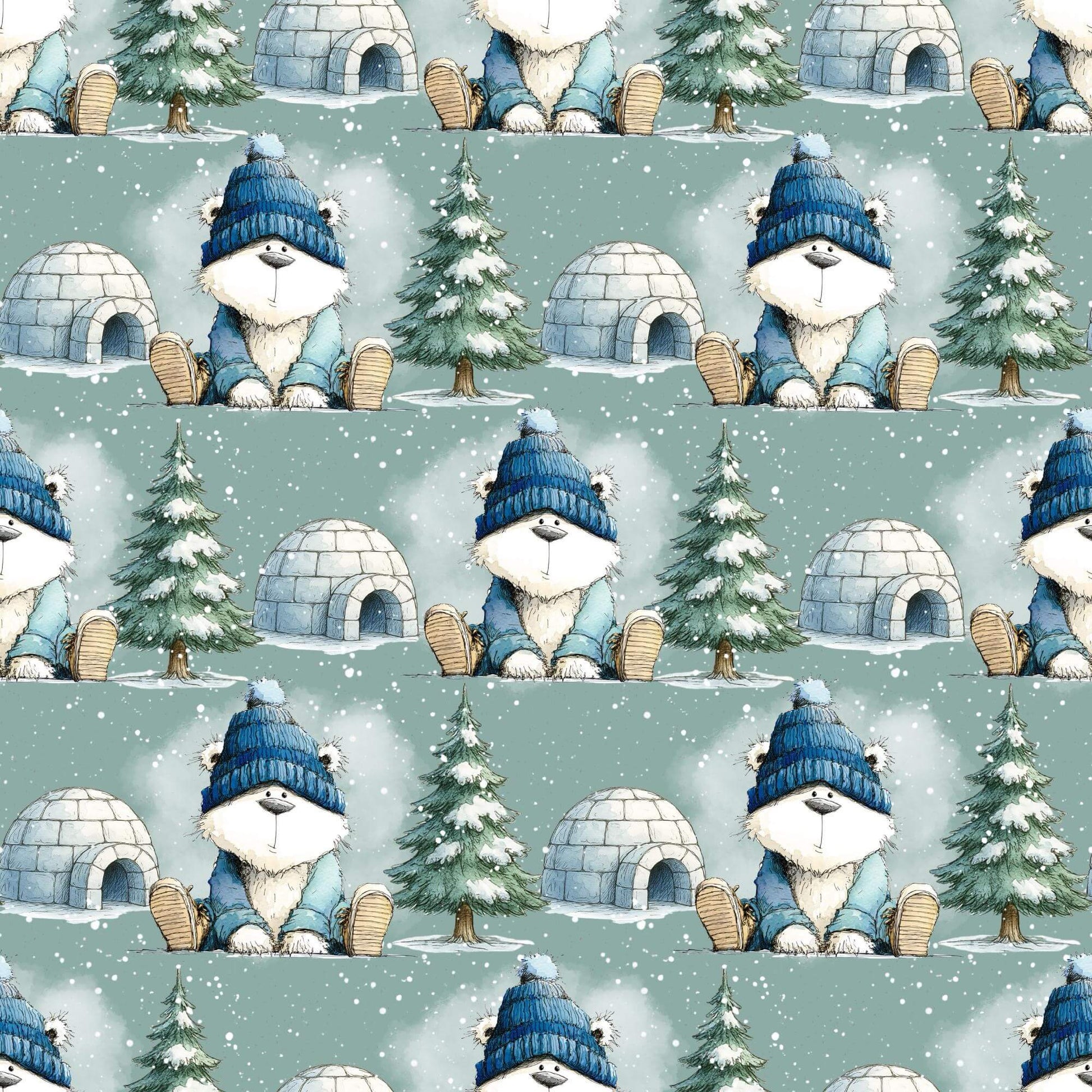 „Baumwollstoff mit Eisbär im Schnee – Meterware fuer kreative Nähideen“