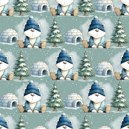 „Baumwollstoff mit Eisbär im Schnee – Meterware fuer kreative Nähideen“